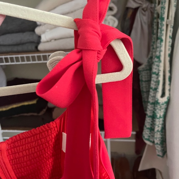 Red Sezane Dress with Bow Tied Shoulder Straps - 46 (14) - Picture 4 of 6